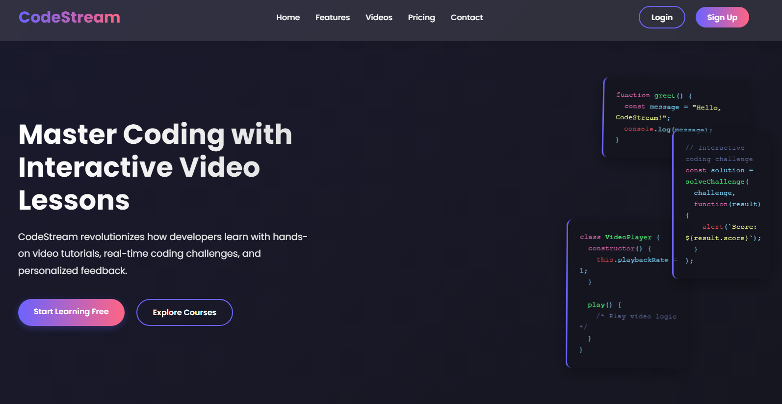 CodeStream video platform interface